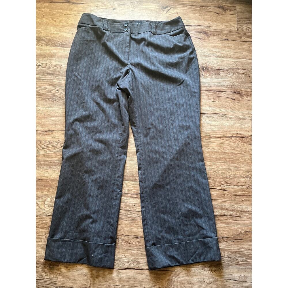 Lane Bryant Size 18 Brown Pin Striped Career Pants Cuffed Wide Leg